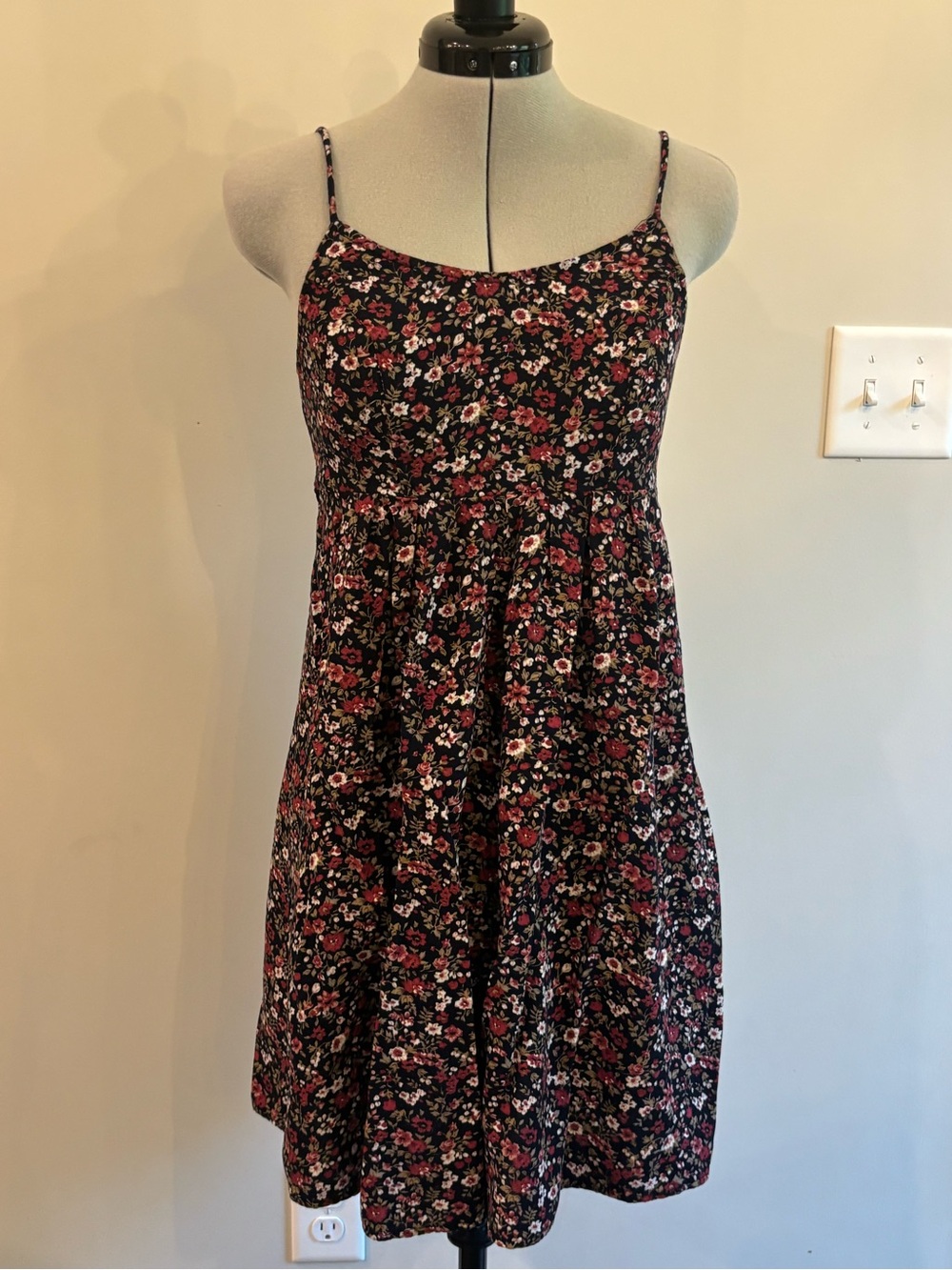 All That Jazz Black Mini Dress with Pink Floral Print